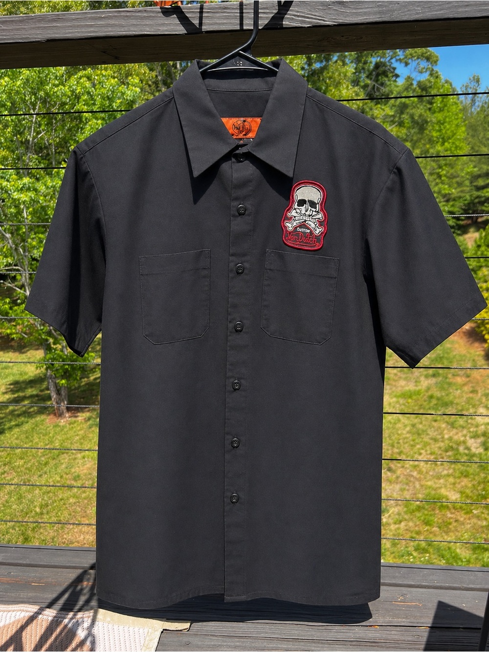 Von Dutch Skull Button Up Shirt Mens Large Black Work Shirt